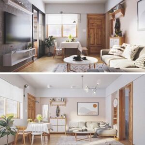 3D scene. Apartment in Scandinavian style